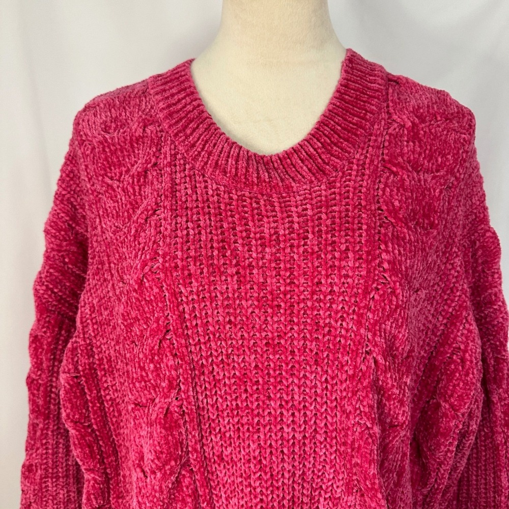 Cocovive Cable Knit Cropped Sweater Pullover Chenille Pink Womens‎ Large Casual - Picture 3 of 12